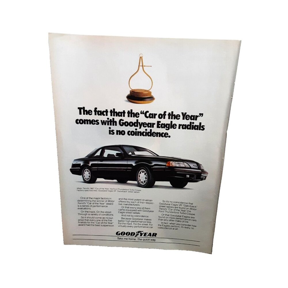 1987 Goodyear Tires Ford Thunderbird Turbo Coupe Original Print Ad vintage 80s